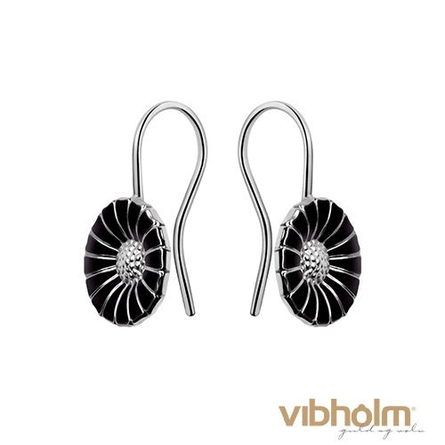 Georg Jensen - Daisy ørebøjler - sølv 11 mm, sort emalje